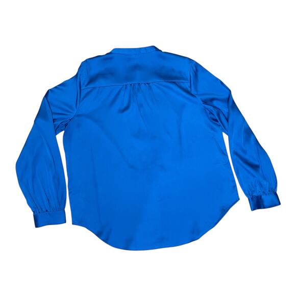 Worthington Satin Teal Blue Button-Up Blouse Women’s Large Long Sleeve - Picture 4 of 8